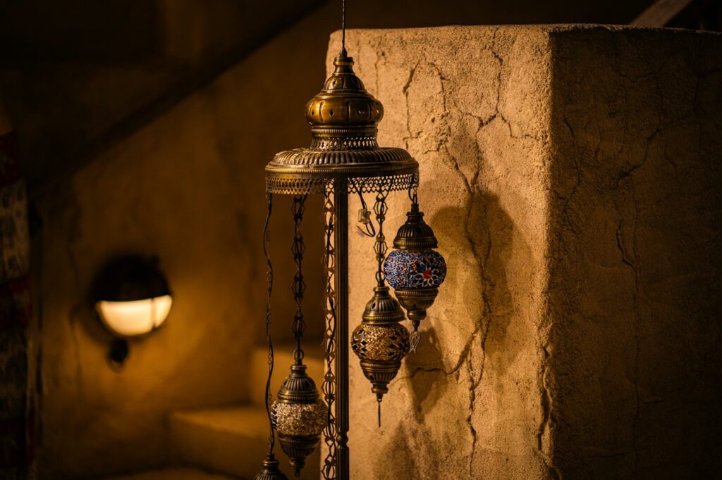 Solid Brass Hanging Vigil Lamp with Red Glass